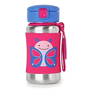 Skip Hop Toddler Sippy Cup Transition Bottle: Stainless Steel Bottle with Straw, Butterfly