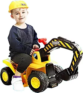 Play22 Toy Tractors for Kids Ride On Excavator - Music Sounds Digger Scooter Tractor Toys Bulldozer Includes Helmet with Rocks - Ride On Tractor Pretend Play - Toddler Tractor Construction Truck