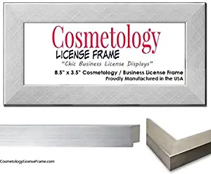 Stainless Steel Finish Wood Business/Cosmetology License Frame - 8.5 x 3.5 inches