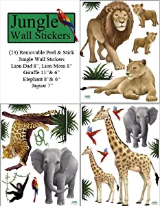 Create-A-Mural : Jungle Animal Wall Decals (23) Peel & Stick Wild Jungle Safari Kids Wall Stickers
