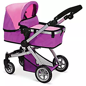 Mommy & Me Doll Collection Babyboo Deluxe Doll Pram Color Pink and Purple with Swiveling Wheels & Adjustable Handle and Free Carriage Bag - 9651B Pink And Purple