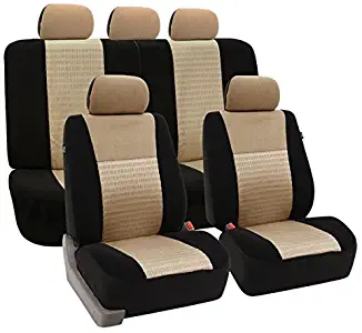 FH Group FB060114 Universal Fit Trendy Elegance Full Set Car Seat Covers, Airbag Compatible and Split Bench,Beige/Black Color- Fit Most Car, Truck, SUV, or Van