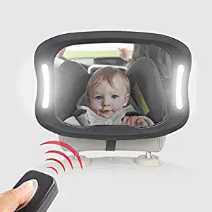 Baby Car Mirror LED Light Adjustable Shatterproof Back Seat Facing Rear Ward View Mirrors FOB Control Headrest Mount Large Angle