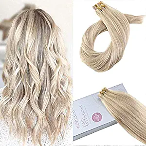 【Buy 2 Saving 6%】Moresoo 12 Inch Thick Tape in Hair Extensions Glue Hair Extensions Human Hair Color #18 Ash Blonde Highlighted with #613 Bleach Blonde Tape in Hair Extensions Remy 20pieces/30g
