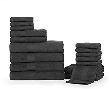 Ample Decor Cotton 18 Pieces Towel Set, Luxury Hotel & Spa Quality Quick Dry Super Soft High Absorbent Towel Set (4 x Bath, 4 x Hand Towels and 10 x Wash Cloths, Grey)