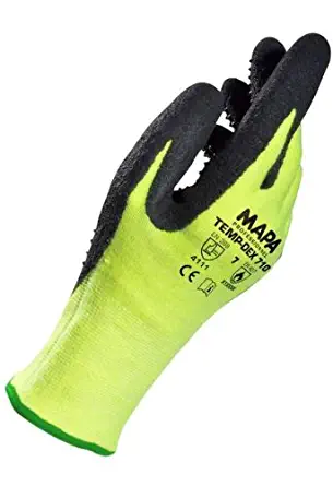 MAPA Temp-Dex 710 Nitrile Lowweight Glove, High Temperature, 10-1/4" Length, Size 7, Black/Green