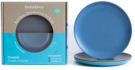 Bobo&Boo Bamboo Kids Plates(7.8inch), Set of 4 Eco Friendly Toddler Plates :: Non Toxic Children’s Dinnerware for Babies & Big Kids :: Mix and Match :: Great Gift for Baby Showers & Birthdays, Coastal