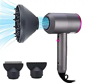 Ionic Hair Dryer, Lumcrissy 1800W Negative Ion Salon Hair Dryer Fast Drying Lightweight Blow Dryer with 3 Heat Settings & Infinity Speed, Diffuser and 2 Concentrator Nozzle for Home, Salon (Black)