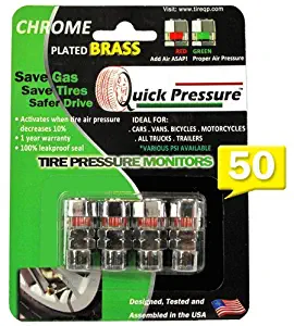 Quick Pressure QP-000050 Chrome Plated Brass 50 psi Tire Pressure Monitoring Valve Cap, (Pack of 4)